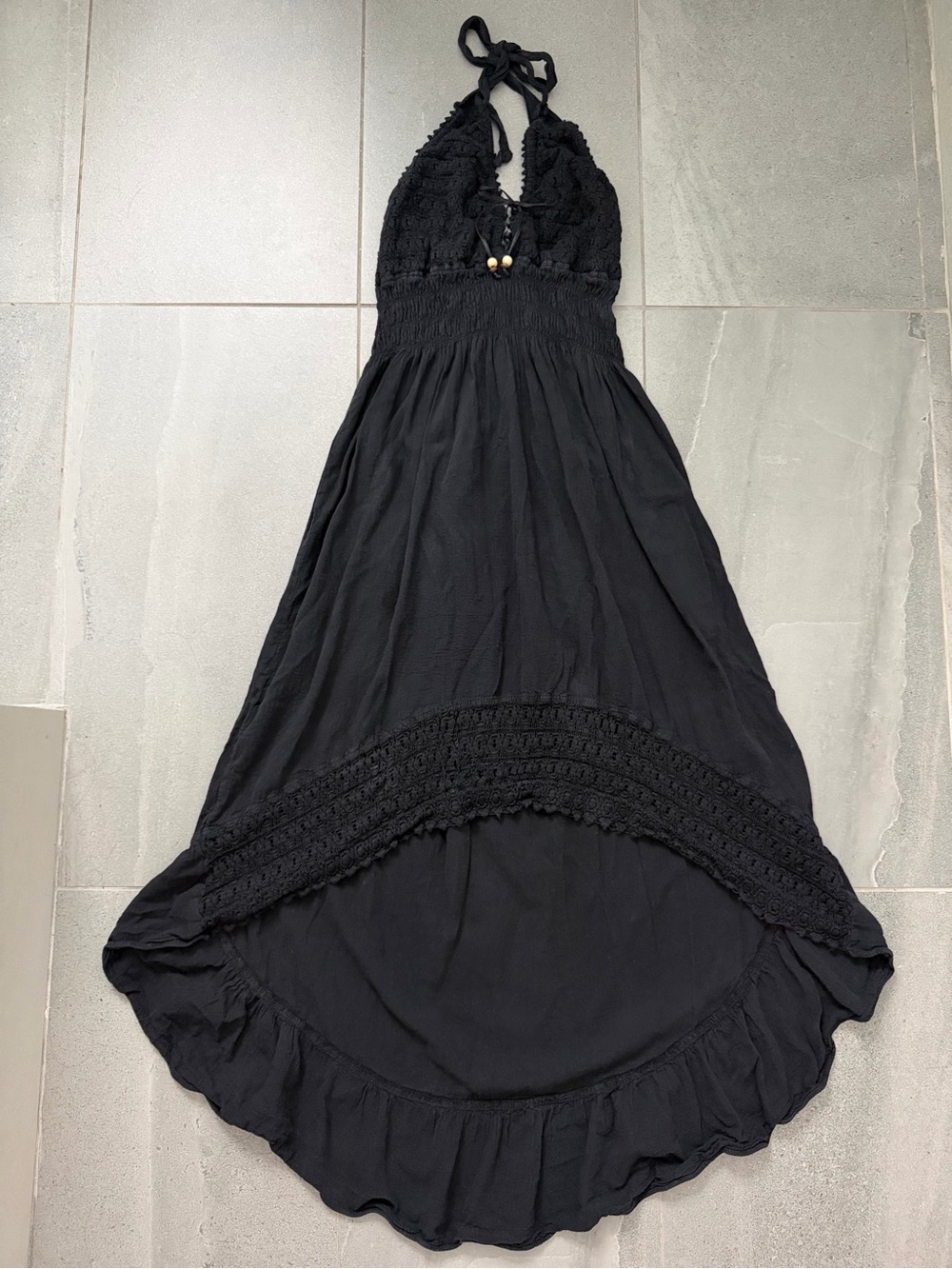 Black Halter Neck Maxi Crochet Boho Vacation Style Dress